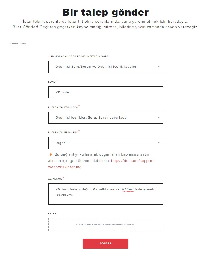 Valorant İade Talep Formu Doldurma